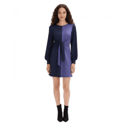 Klassisches Damen Kleid mit Gürtel Langarm-Kleid Freizeit-Kleid 939928 Blau