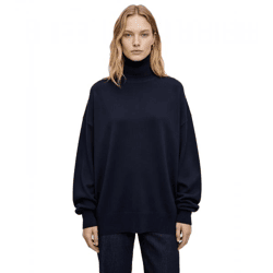 komfortabler Damen Feinstrick-Pullover mit breitem Turtleneck 933142 Dunkelblau