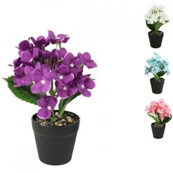 Künstliche Pflanze im Topf Hortensie 22 cm 4 Stück sortiert