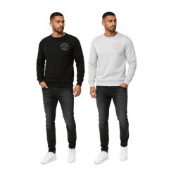 Lässiger Herren Rundhals-Sweater mit Logo Print und großem Rückendruck Pullover 19103 in Schwarz oder Grau