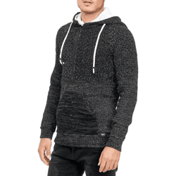Lässiger Herren Strick Kapuzen-Pullover mit Half-Zip-Reißverschluss Sweater mit Biker-Struktur Hoodie 13346 Schwarz