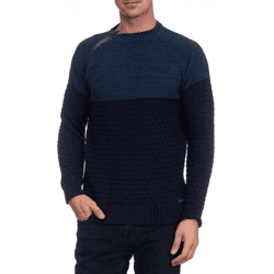 Lässiger Herren Strick-Pullover mit seitlichem Zipper und Struktur Rundhals-Sweater 13359 Marine