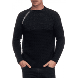 Lässiger Herren Strick-Pullover mit seitlichem Zipper und Struktur Rundhals-Sweater 13359 Schwarz
