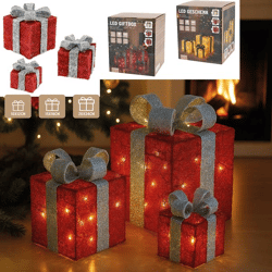 LED Gift, Red/Silver, Set of 3 