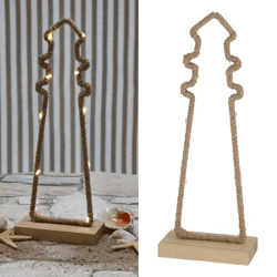 LED Jute Leuchtturm auf Holzsockel, S, ca.27cmH