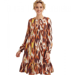 leichtes Damen Tunika-Kleid Sommer-Kleid stylisches Jersey-Kleid 919025 Weiß/Orange/Rot