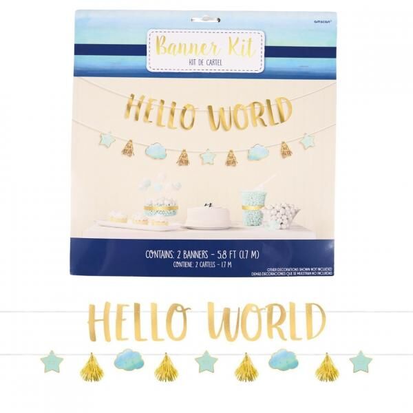 Buchstabenkette Baby Boy Hello World blau/gold 170 cm
