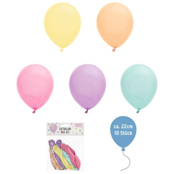 Luftballons ca. 22cm, 10er Pack, pastell, 5 Farben