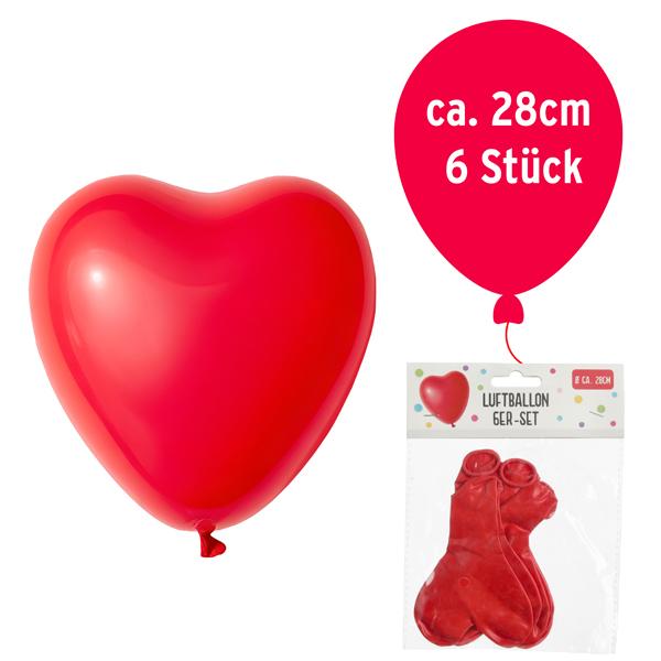 Luftballons Herzform, ca. 28cm, rot, 6er Pack