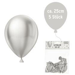 Luftballons Metallic, 25cm, silber, 5er Pack