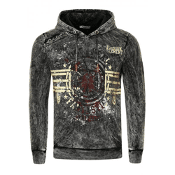 Markanter Herren Kapuzen-Pullover Oil-Washed Hoodie mit Vintage-Prints und Knopf-Detail Sweater 19130 Anthrazit