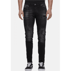 moderne 2Y Premium Herren Jeans Skinny Fit Stretch Reißverschluss mit Baumwolle Schwarz