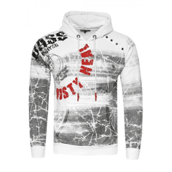 Moderner Herren Kapuzen-Pullover Oil-Washed Hoodie mit dekorativer Knopfleiste Sweatshirt 19129 Weiß