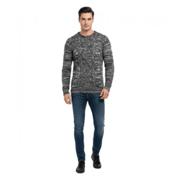 Moderner Herren Rundhals-Pullover im kontrastfarbigem Design Sweater 6234 Schwarz