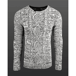 Moderner Herren Rundhals-Pullover im kontrastfarbigem Design Sweater 6234 Weiß