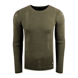Moderner Herren Strick-Pullover im Destroyed Look Slim Fit Rundhals-Sweater mit Strukturstrick 13249 Khaki