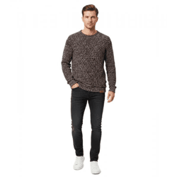 Moderner Herrenpullover aus weichem Feinstrick mit zeitlosem Design und klassischem Rundhals 13246 Braun/Weiß