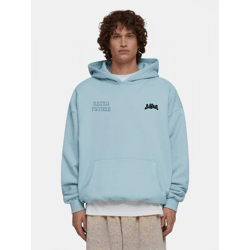 moderner Lost Youth Herren Hoodie Rippbündchen Kapuze 460 g/m² mit Baumwolle Hell-Blau