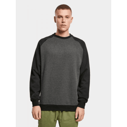 modernes Build Your Brand Herren Sweatshirt Rippbündchen 250 g/m² mit Baumwolle Grau/Schwarz