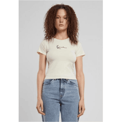 modernes Karl Kani Damen T-Shirt Stretch mit Baumwolle Ecru-Weiß