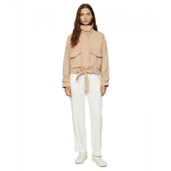 modische Damen Twill-Jacke nachhaltige Baumwoll-Jacke mit Taschen 920758 Beige