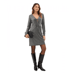 Modisches Damen Minikleid mit Schleifendetail in Glitzeroptik Ausgeh-Kleid 946548 Silber/Schwarz