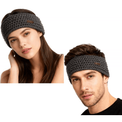 POEDERBAAS Stirnband mit Fleece-Futter Damen und Herren Grobstrick Ohren-wärmer Sport-Zubehör Sport-Ausrüstung HB02 Grau