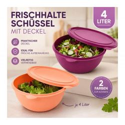 Praktische 4 Liter Frischhalte-Schüssel mit Deckel Runde Kunststoffschüssel zur Aufbewahrung von Lebensmitteln 2 Farben erhältlich Orang