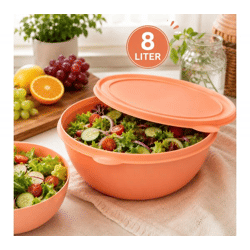 Praktische Frischhaltedose mit Deckel 8 Liter – Große Kunststoffschüssel zur Aufbewahrung von Salaten, Obst & Lebensmitteln Orange/Pea