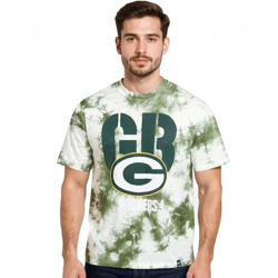 RE:COVERED X NFL Green Bay Packers Herren T-Shirt mit Logo-Print Baumwoll-Shirt Rundhals-Shirt RCNFL1394 Grün/Weiß