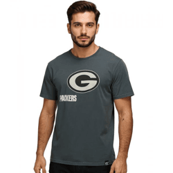 RE:COVERED X NFL Herren T-Shirt Green Bay Packers Logo-Schriftzug Baumwoll-Shirt Rundhals-Shirt RCNFL1317E Grau
