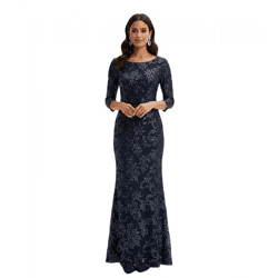 romantisches Damen Abend-Kleid Pailletten-Kleid mit Ornamenten 939101 Dunkelblau