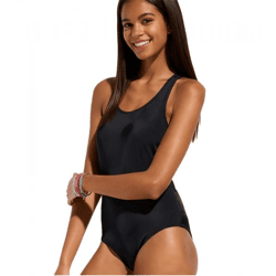 Schnelltrocknender Damen Badeanzug mit Schwimmerrücken Bademode 953659 Schwarz