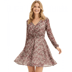 sommerliches Damen Mini-Kleid mit Paisley-Muster Chiffon-Kleid 928788 Beige/Lila/Grau