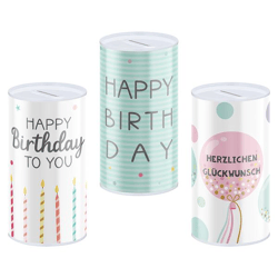 Spardose Happ Birthday, 3/s, 8,5x11,5cm