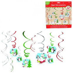 Spiralförmiger Anhänger Winterschneemann 61 cm 12er Set