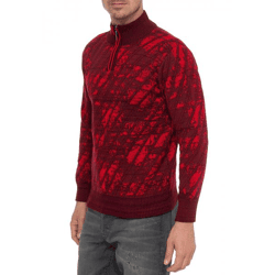 Sporty Men's Stand-Up Collar Sweater with Half-Zipper, Fine-Knit Sweater 13444 Wine Red