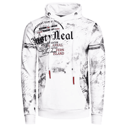 Sportlicher Herren Kapuzen-Pullover Hoodie mit Vintage-Prints und Känguru-Tasche Sweatshirt 19135 Weiß