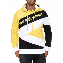 Sportlicher Hoodie für Herren im Color-Blocking-Style Kapuzen-Pullover Sweater 4727 Gelb/Schwarz/Weiß