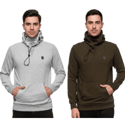 Sportlicher Hoodie für Herren mit cooler Kapuze Sweater Kapuzen-Pullover 19140 Khaki oder Grau