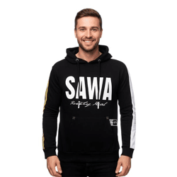 Sportlicher Kapuzen-Sweater für Herren mit großem Print und Schriftzug auf der Front Hoodie Pullover 19154 Schwarz