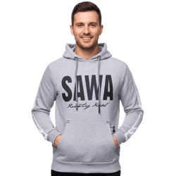 Sportlicher Kapuzen-Sweater für Herren mit großem Print und Schriftzug auf der Front Hoodie Pullover 19154 Grau
