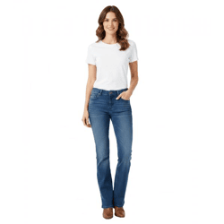 Stylische Damen Bootcut-Jeans mit ausgestelltem Bein Baumwoll-Hose 928026 Dunkelblau