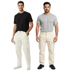 stylische Herren Cargo-Jeans mit vielen Taschen Freizeit-Hose Ecru-Weiß/Beige mit 4 oder 2 Cargo-Taschen