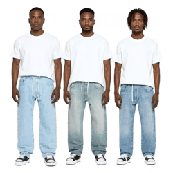 stylische Herren Jeans im Jogger-Stil Denim-Hose Baggy Leg mit Bindeband BR-12000 Blau in verschiedenen Ausfertigungen Pacific Blue, 90s Bl