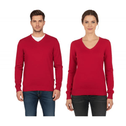 Stylischer Damen & Herren Strick-Pullover mit V-Ausschnitt Premium-Baumwolle 002 Rot