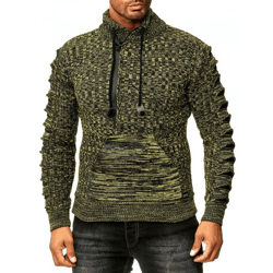Stylischer Herren Strick-Pullover mit gestrickten Schlitzen am Ärmel Sweater 13328 Gelb