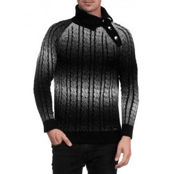 Stylischer Herren Strick-Pullover mit Rollkragen und Farbverlauf Struktur-Sweater 13368 Schwarz