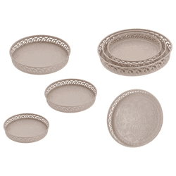 Tablett Oriental, rund, beige, 3er Set