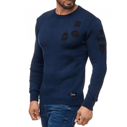 Trendiger Herren Rundhals-Sweater mit Patches Strick-Pullover im Military Style 13297 Marine